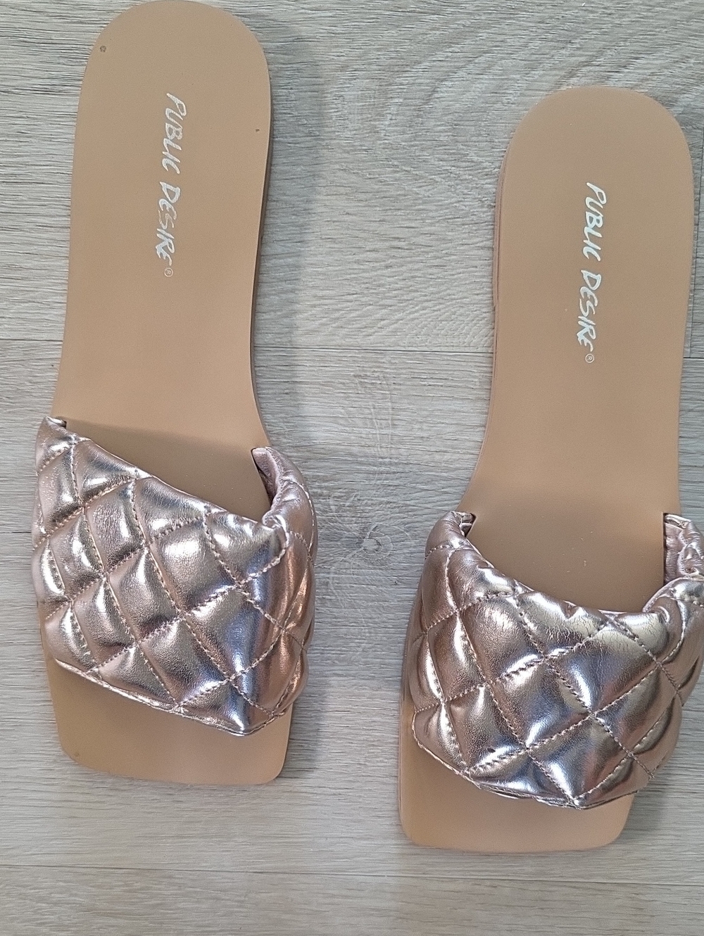 Public Desire Quilted Rose Gold Slide Mules